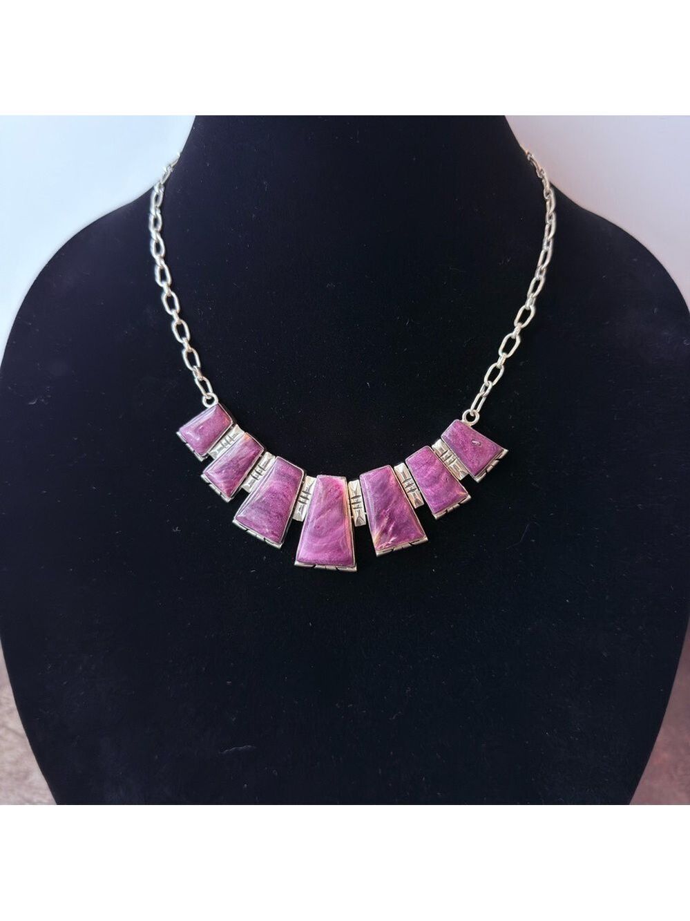 NAVAJO ROGER SKEET PURPLE SPINY OYSTER STERLING SILVER NATIVE AMERICAN N… - Picture 2 of 9
